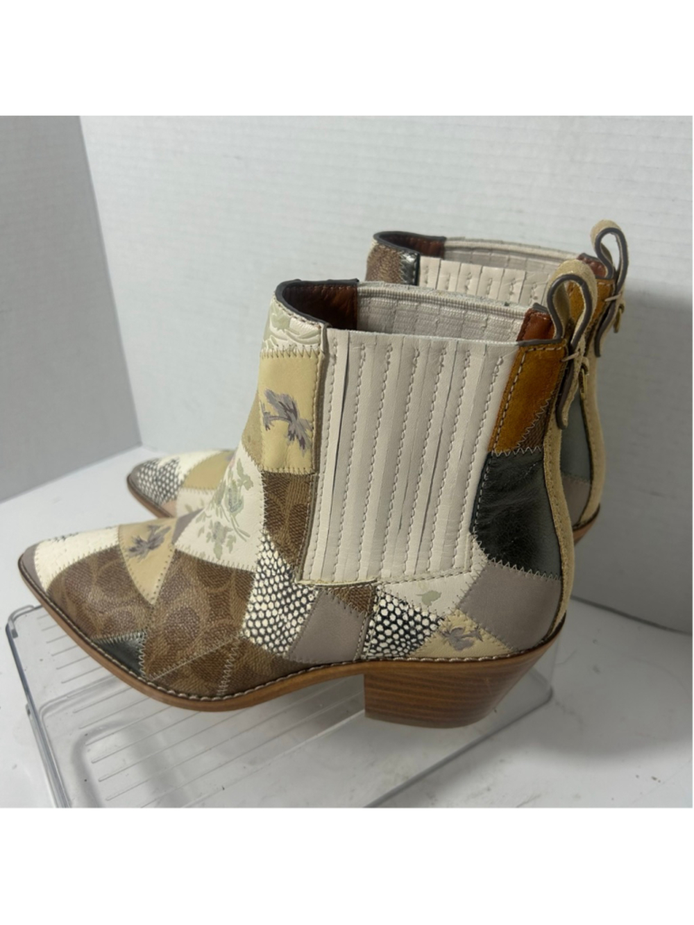 COACH Patchwork Western Ankle Boots Rodeo Leather Suede - Picture 4 of 7